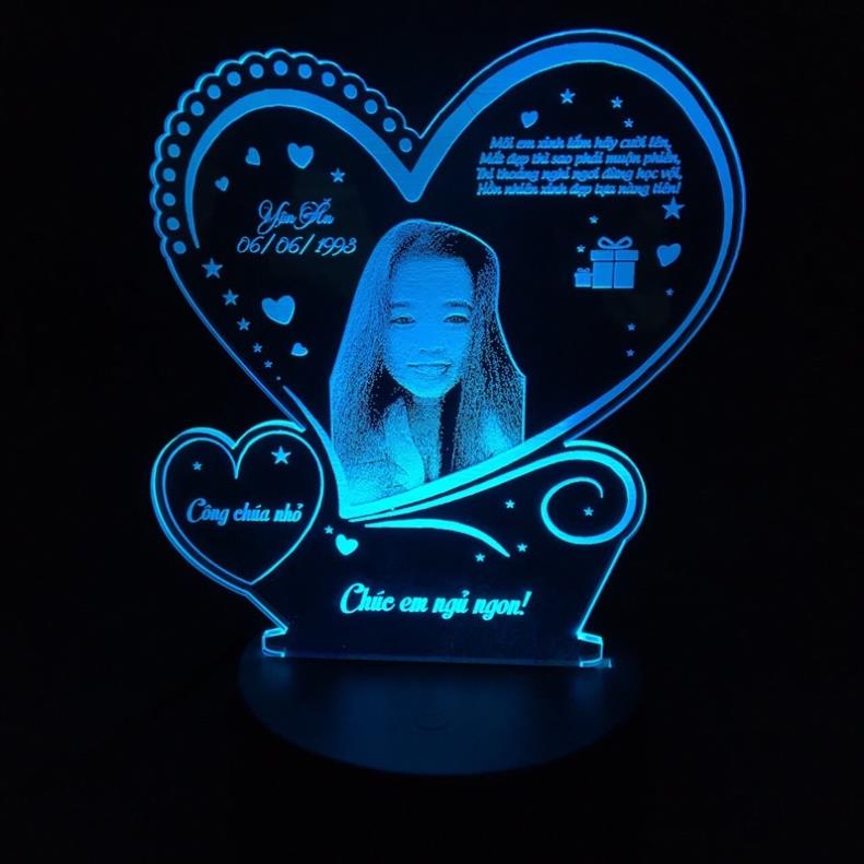 Đèn Led 3D Khắc Hình Ảnh Theo Yêu Cầu - Đèn Ngủ 16 Màu Quà tặng sinh nhật, kỉ niệm, 14/2, 8/3, 20/10, 20/11, Noel