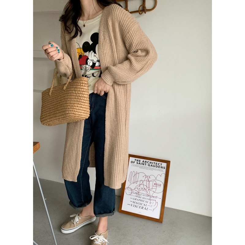 MS738 Áo cardigan len dệt kim sợi to dáng dài Hàn Quốc