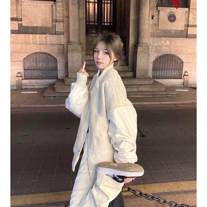 Áo Khoác Bomber thu đông nam nữ- Áo Jacket phối tay da hình thêu 2 mặt chất dày 1 lớp form thụng tay bồng Ulzzang unisex | BigBuy360 - bigbuy360.vn