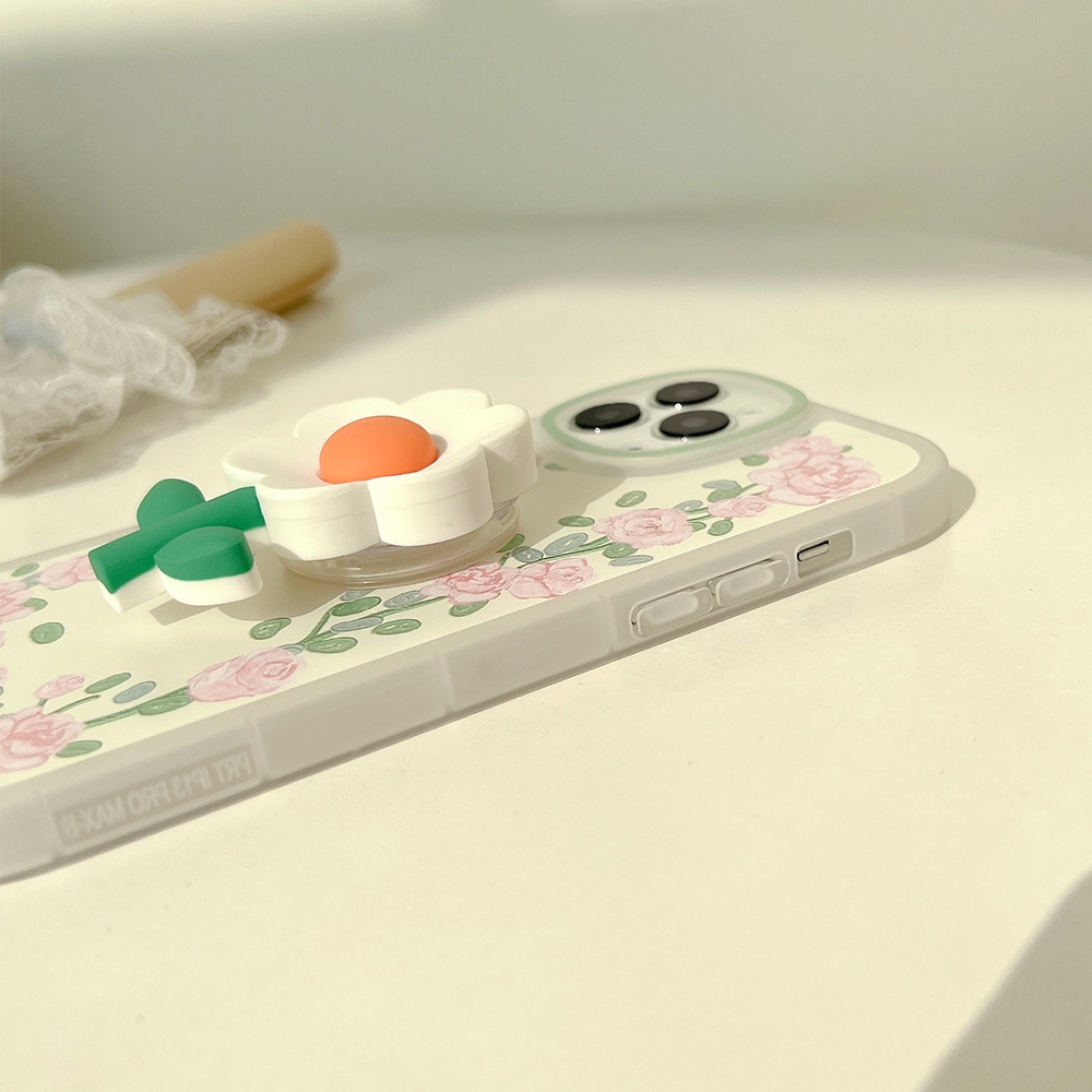 Ốp Điện Thoại TPU Mềm Chống Sốc Chống Dơ In Họa Tiết Hoa Hồng 3D Có Giá Đỡ Cho IPhone 14 13 12 11 Pro Max XS XR 8 7 Plus