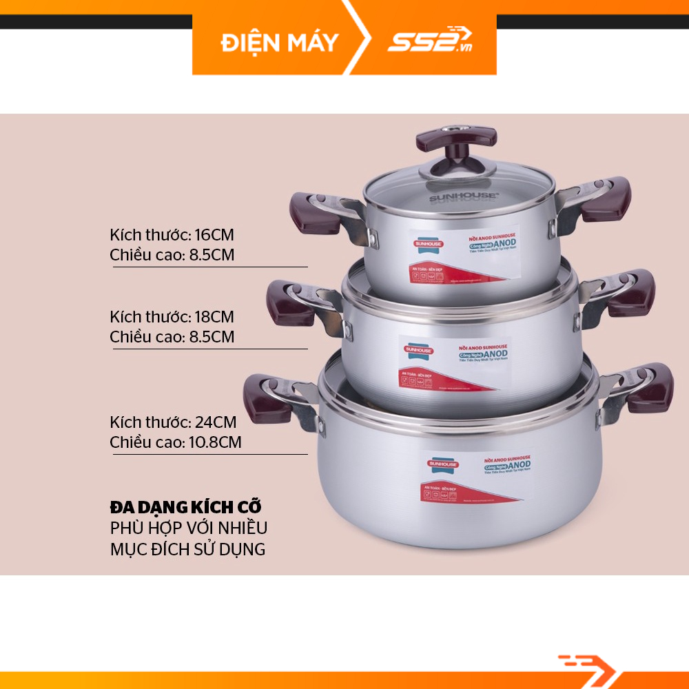 Bộ Nồi Anod Sunhouse SH6633 Quai EB  - Hàng Chính Hãng