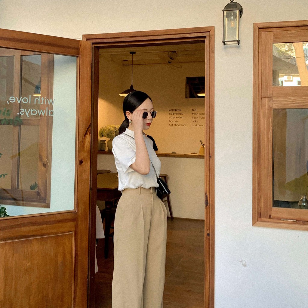 Áo thun nam nữ cổ 3cm trơn basic, chất cotton, thiết kế T-Ju màu đen trắng freesize dáng suông, hàn quốc (couple daily)