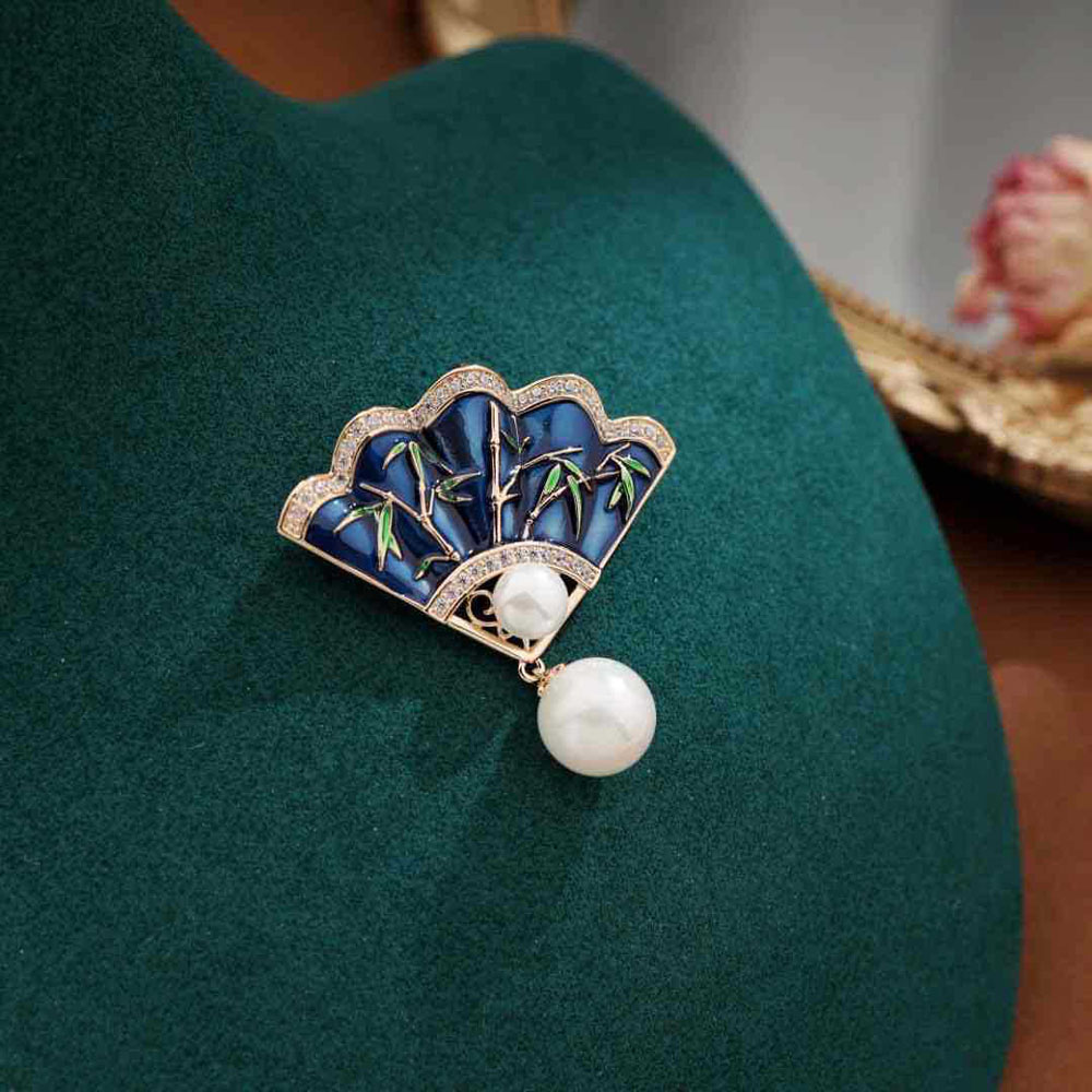 Ghim Cài Áo Hình Quạt Đính Ngọc Trai Thời Trang Cho Nữ