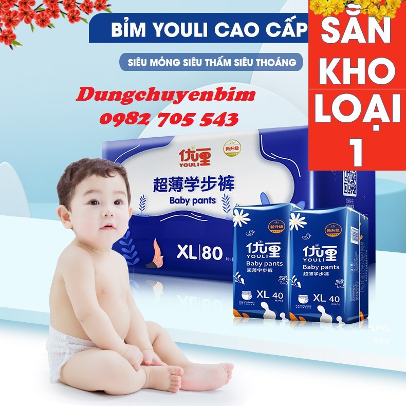 Tã Bỉm Dán/Quần YOULI BABY PANTS Size S112/M96/M92/L84/XL80/XXL72/XXXL68