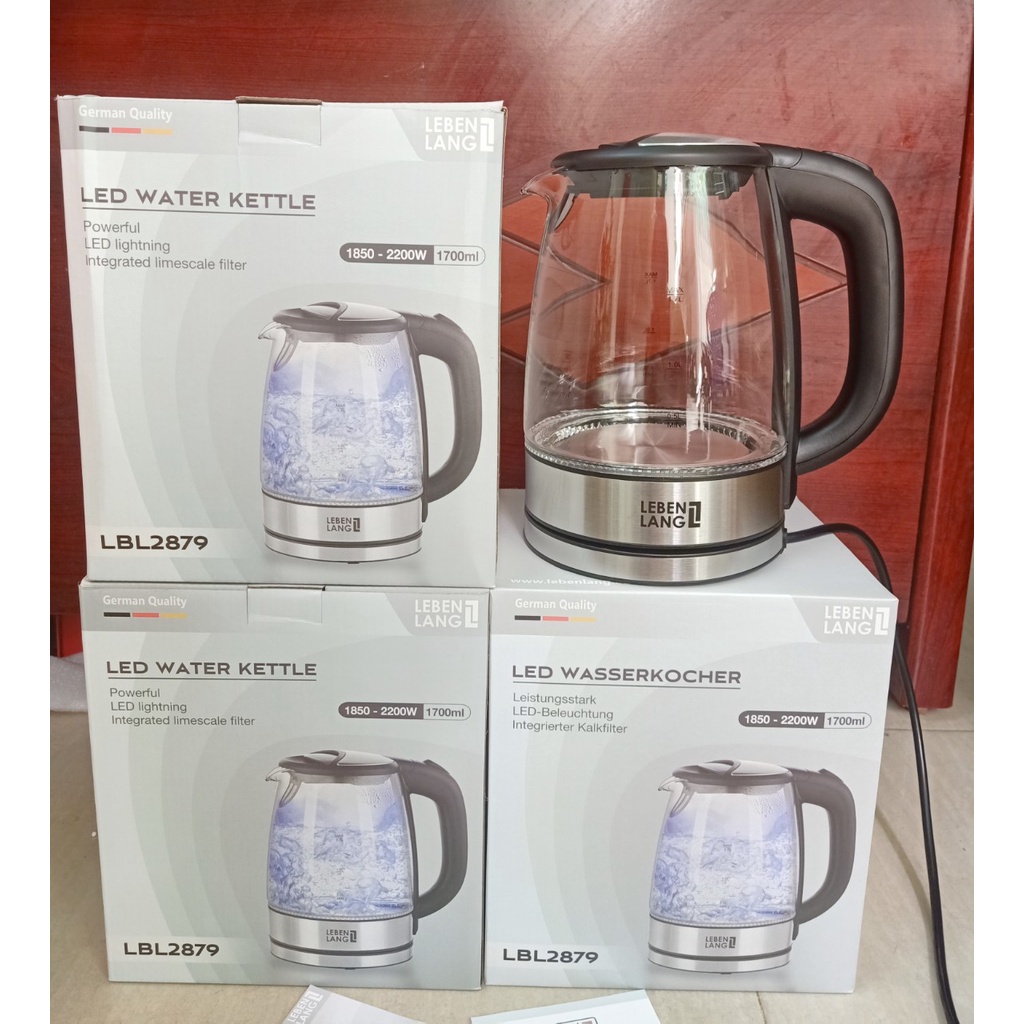 Ấm siêu tốc bình siêu tốc thủy tinh LEBENLANG LBL2879 1.7 lít công suất 2200W