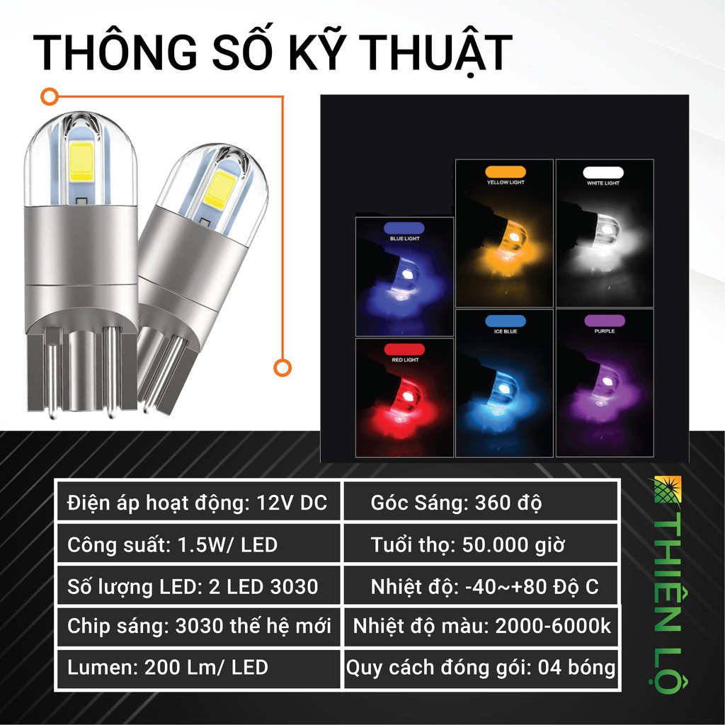 [GIÁ 4 ĐÈN][CHIP THẾ HỆ MỚI] Bóng đèn led xi nhan demi T10 Chip 3030 2 SMD siêu sáng của Thiên Lộ