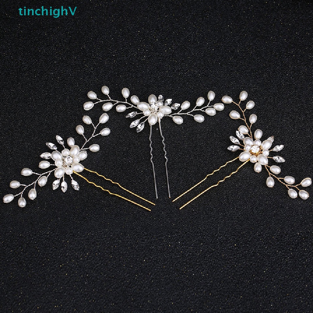 Trâm Cài Tóc Hình Hoa Đính Pha Lê &amp; Ngọc Trai Thủ Công Trang Trí Tóc Cô Dâu