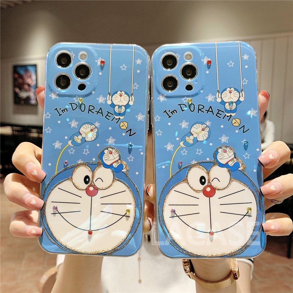 Thời Trang Ốp Điện Thoại Mềm Họa Tiết Doraemon Đính Đá Lấp Lánh Cho Iphone 12 Mini 12 Pro Max 11 Pro Max X Xs Xr Xsmax 8 7 Plus Se 2020