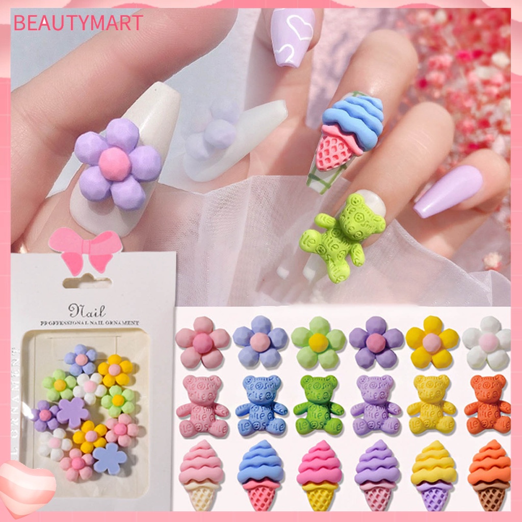 Set 12 Phụ Kiện Trang Trí Móng Tay Hình Gấu Hoạt Hình DIY