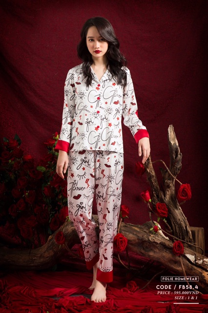 Folie Homewear đồ mặc nhà áo dài tay quần dài lụa FB58.4