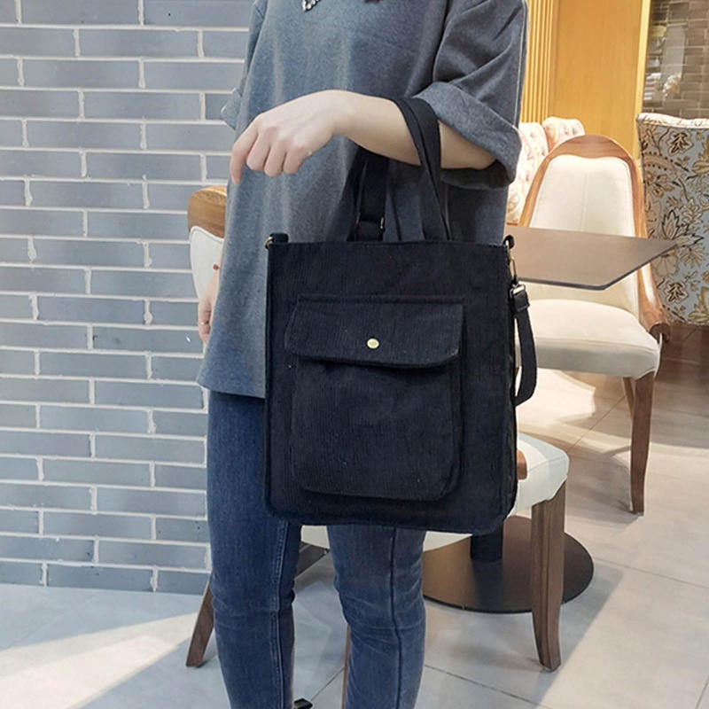 Túi Tote Đeo Vai Vải Nhung Màu Sắc Đơn Giản Cỡ Lớn Phong Cách Retro