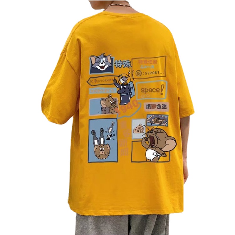 Áo Thun Tay Ngắn Dáng Rộng In Họa Tiết Hoạt Hình Phong Cách Hàn Quốc Thời Trang Mùa Hè Cho Nam Và Nữ M-8XL