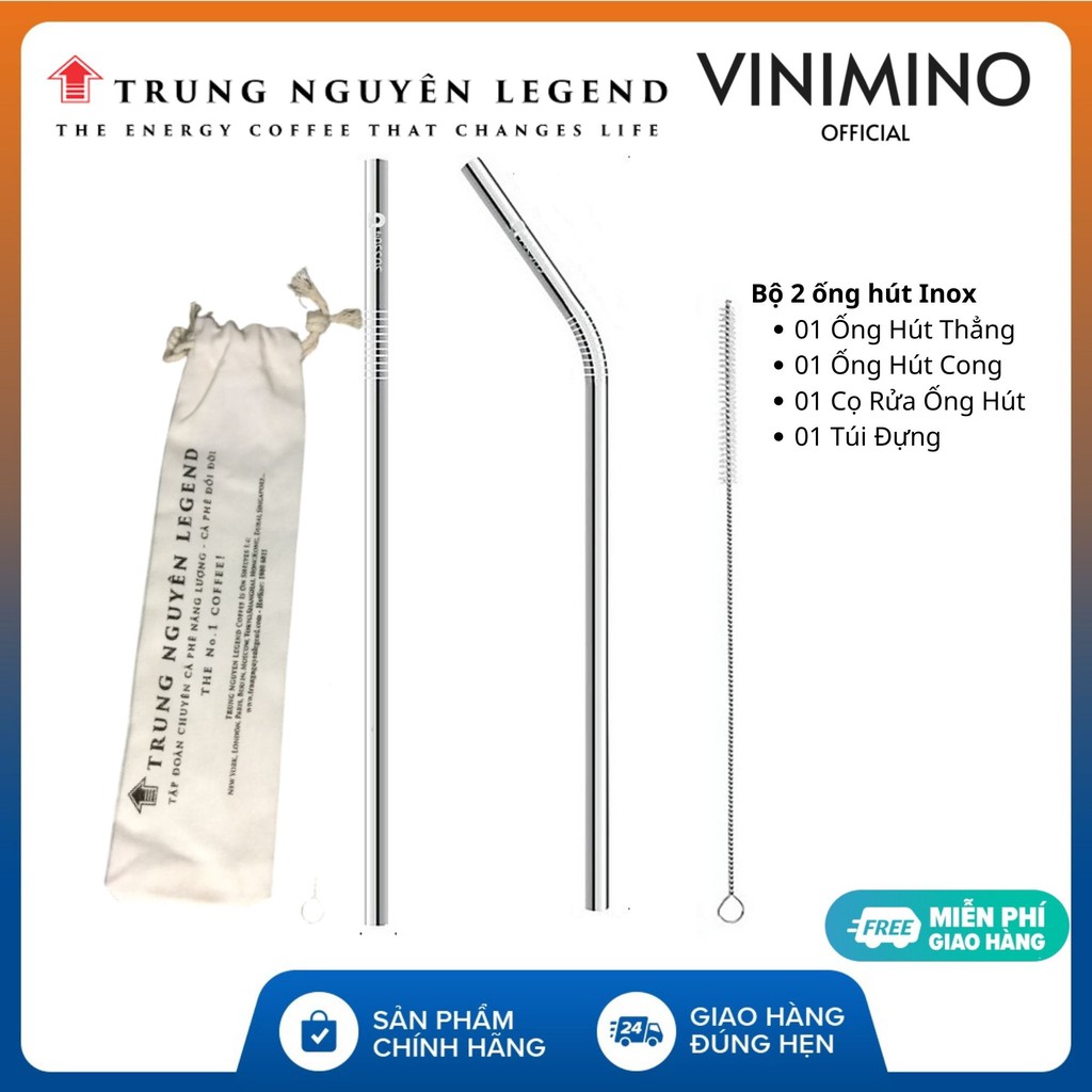 Ống hút inox cao cấp Trung Nguyên Legend (Set 3 Món)