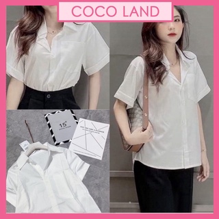 Áo sơ mi nữ cộc tay xắn có túi màu trắng xinh xắn ullazang babydoll hot trend