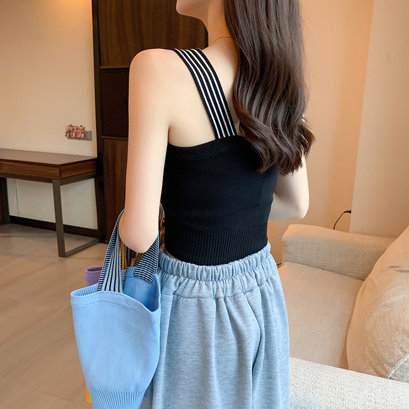  Áo dệt kim hai dây không tay màu trơn kẻ sọc phong cách Hàn Quốc | BigBuy360 - bigbuy360.vn