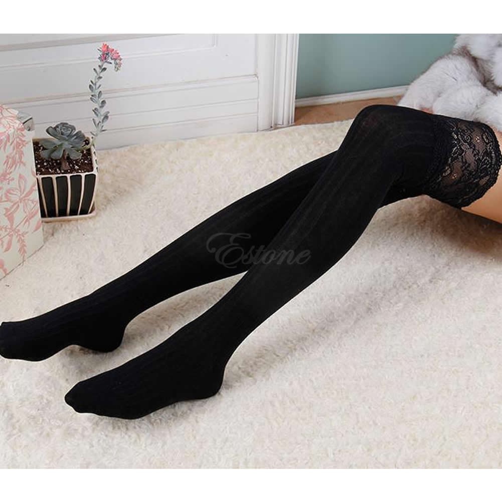 Đôi tất chân len viền ren cao qua gối dễ thương cho nữ balo local brand