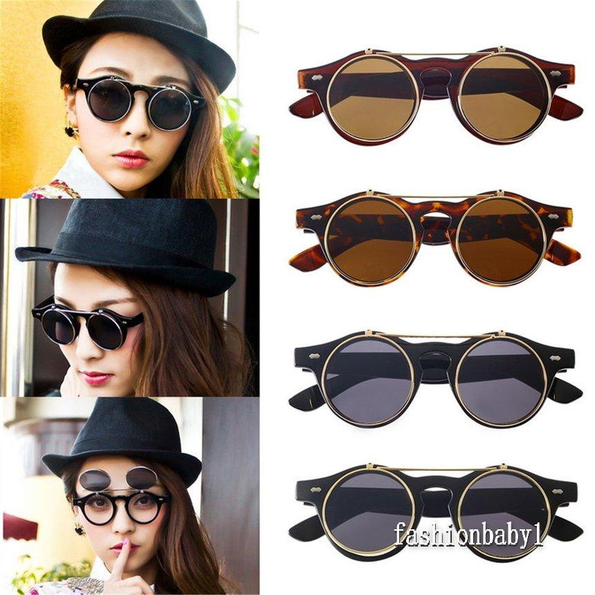Classic Steampunk Goth Glasses Goggles Round Flip Up Sunglasses Round Eyeglass