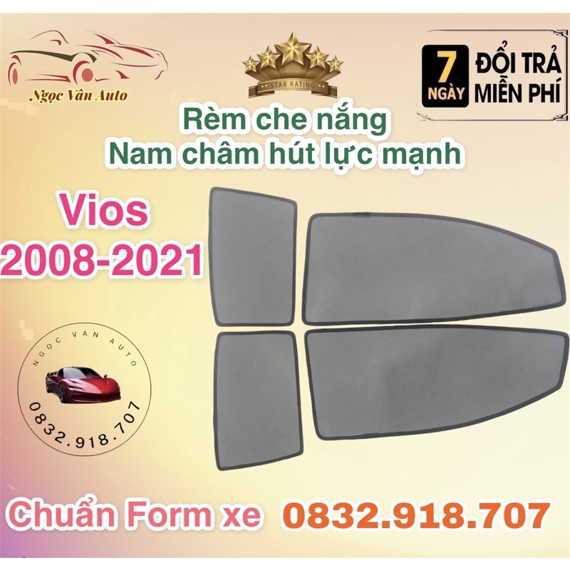 Rèm Che Nắng Nam Châm VIOS 2008 - 2021 Loại 1, Bộ 4 Tấm Nam Châm Hút Mạnh, Chuẩn Form Xe