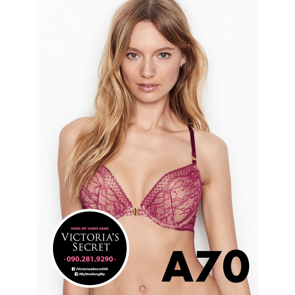 32A/A70 - Áo Lót đỏ phối ren (15) Bombshell Add-2-cups, siêu nâng, Velvet Maroon - Hàng nhập Victoria's Secret USA