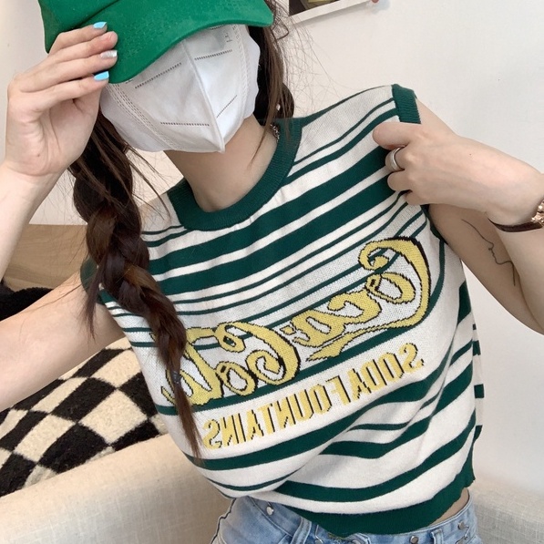 Áo kiểu ZHELIHANGFEI dệt kim sát nách thiết kế hở eo phong cách Mỹ trẻ trung thời trang