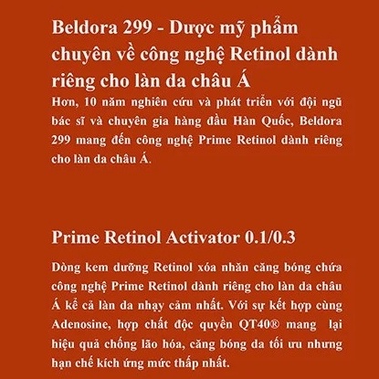 Kem Dưỡng Retinol Trẻ Hóa Da, Giảm Nếp Nhăn Và Ngăn Mụn Beldora 299 Prime Retinol Activator 35ml