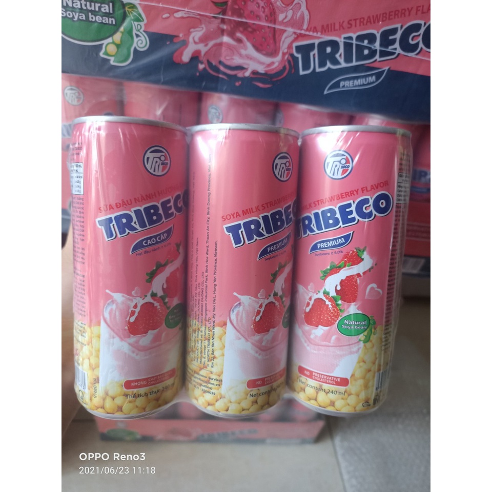 Sữa đậu nành dâu TRIBECO thùng 30 lon 240ml