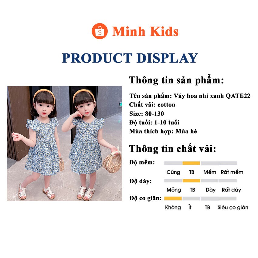 Váy, đầm CÁNH TIÊN CỔ TRÒN mùa hè chất cotton thoáng mát, họa tiết hoa nhí siêu dễ thương cho bé gái QATE22