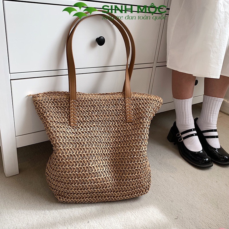 Túi xách nữ, túi cói vintage, túi đi biển Sinh Mộc - M3010