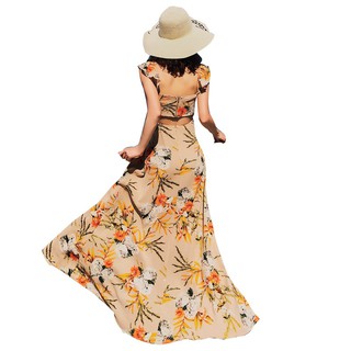 [HOT]Đầm maxi hoa cột eo xẻ tà[HIT]