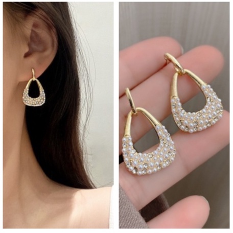 Bông Tai Mạ Bạc 925 Dáng Dài Đính Ngọc Trai Phối Tua Rua Phong Cách retro Hàn Quốc