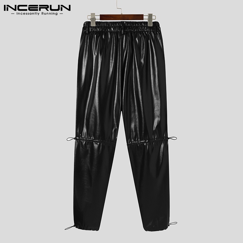 Quần INCERUN dạng dài bằng da màu sắc tương phản phong cách phương tây thời trang cho nam
