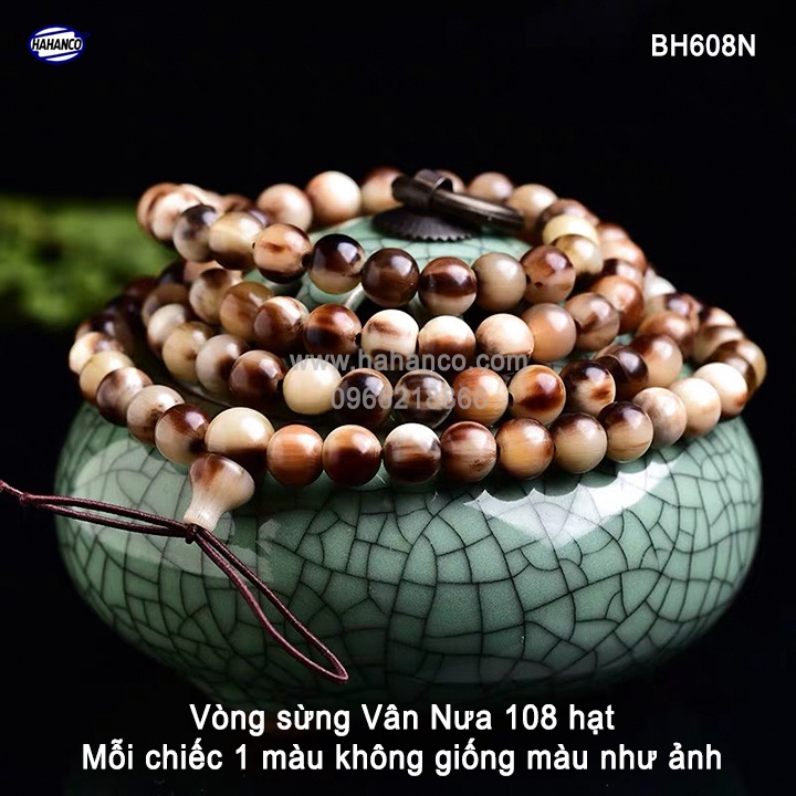 Chuỗi vòng tay/cổ 2 trong 1 với 108 hạt/8mm bằng sừng phong thủy - Tĩnh Tâm (BH608)