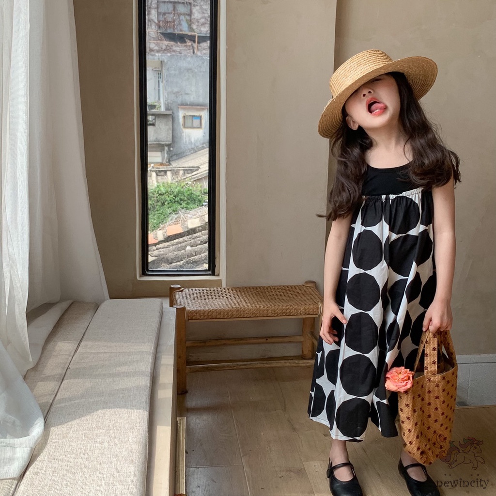 Áo liền quần Sát Nách Ống Rộng Họa Tiết Chấm Bi Thời Trang Mùa Hè Hàn Quốc Cho Bé Gái