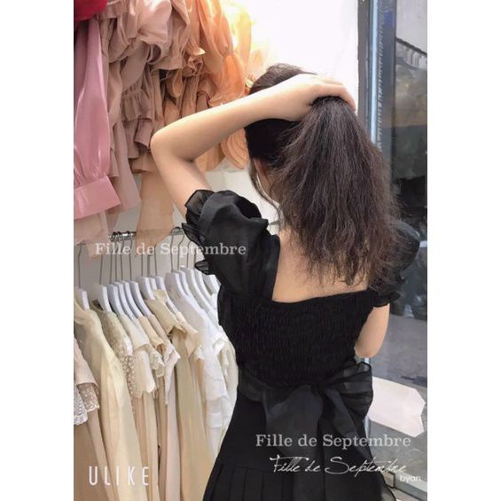 Áo kiểu tay ngắn Có mod cột nơ lưng(Chất voan cát)