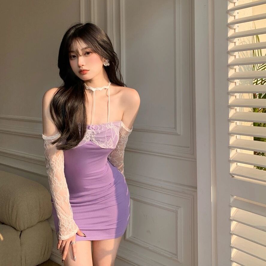 COZOKC COZOK Đầm ren trễ vai thời trang cho nữ