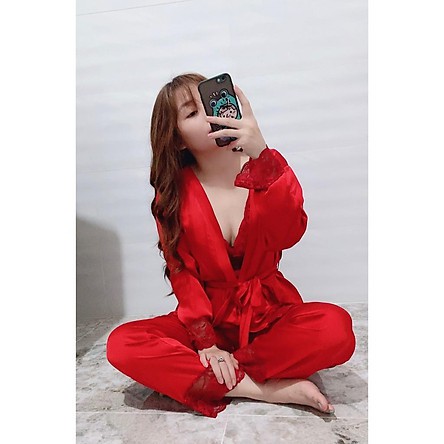 Set Đồ Ngủ Lụa Satin Cao Cấp Màu Đỏ Nổi Bật | BigBuy360 - bigbuy360.vn