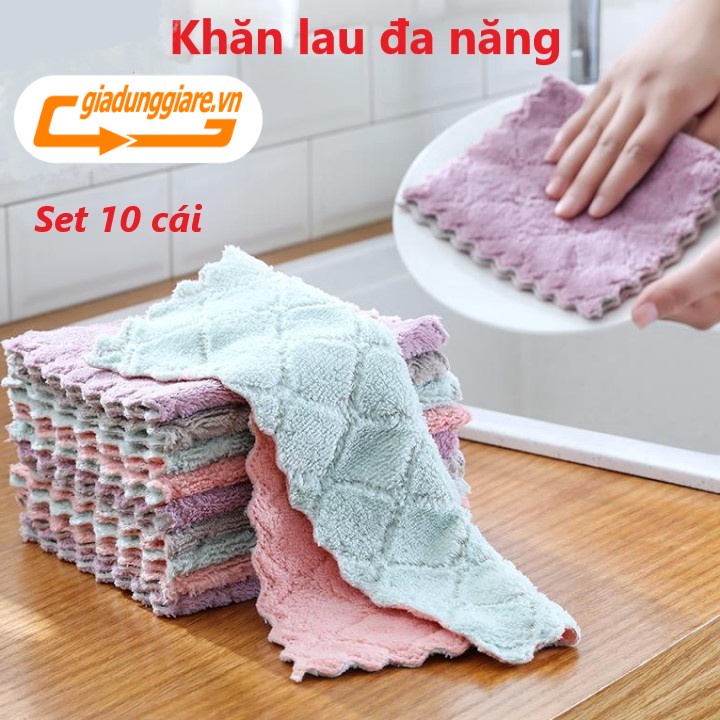 SET 10 Khăn lau bếp dùng đa năng , lau chén bát, lau tay, , lau bàn ghế.... mềm mại, thấm hút tốt (Mầu giao ngẫu nhiên)