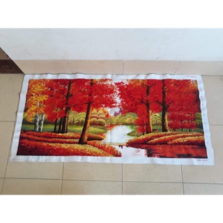 Tranh thêu thành phẩm rừng phong lá đỏ 145x70cm