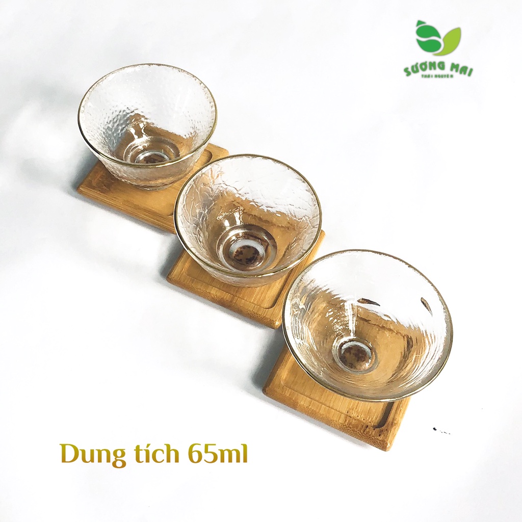 Chén Thủy Tinh Uống Trà Viền Mạ Vàng Sang Trọng 65ml Trong Suốt Vân Sần Chịu Nhiệt Tốt Sương Mai -  SM00048