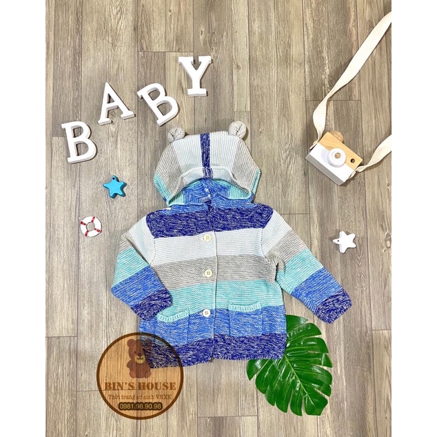 Áo khoác len tai gấu GAP kẻ xanh sz 0-24M