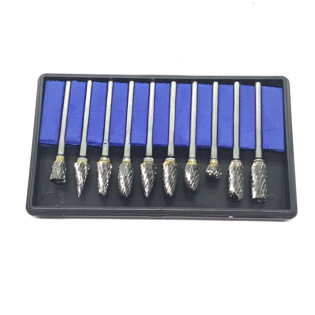 Bộ 10 Mũi mài, khắc hợp kim, gỗ lũa cán 3mm cao cấp