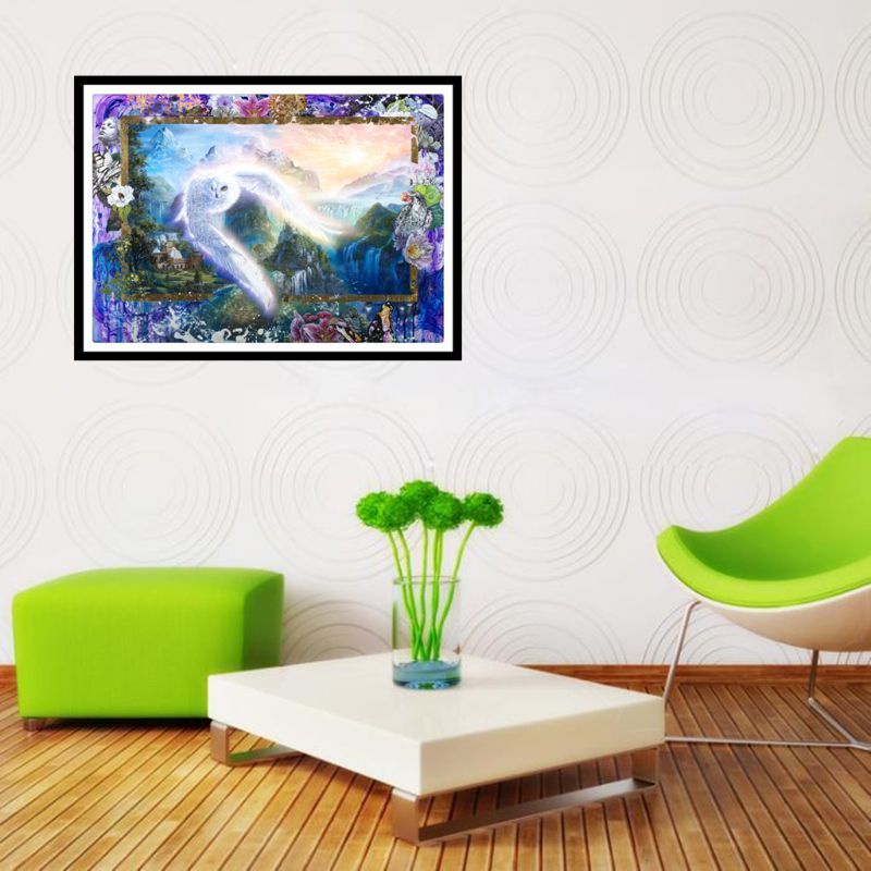 Tranh Thêu Chữ Thập Đính Đá Kim Cương 5D DIY Hình Vẽ Cú Mèo