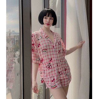 Bộ Mặc Nhà Pizama Đùi Lụa Mango Freesize
