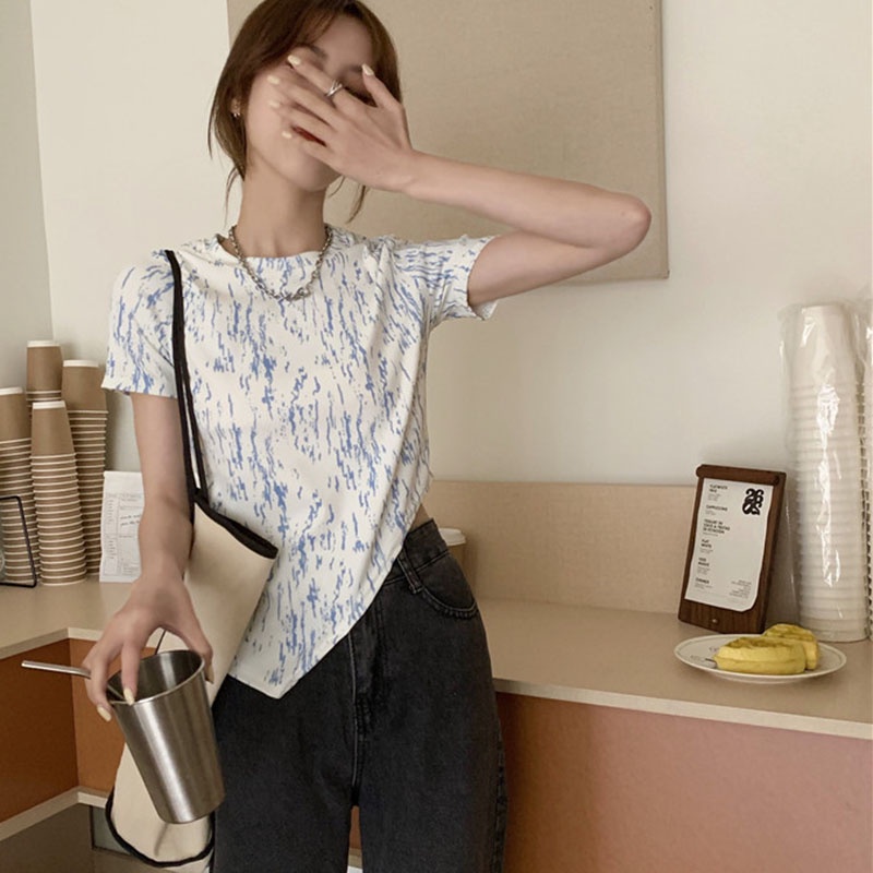 Áo thun IELGY tay ngắn dáng ôm màu nhuộm độc đáo phong cách Hàn Quốc thời trang cho nữ