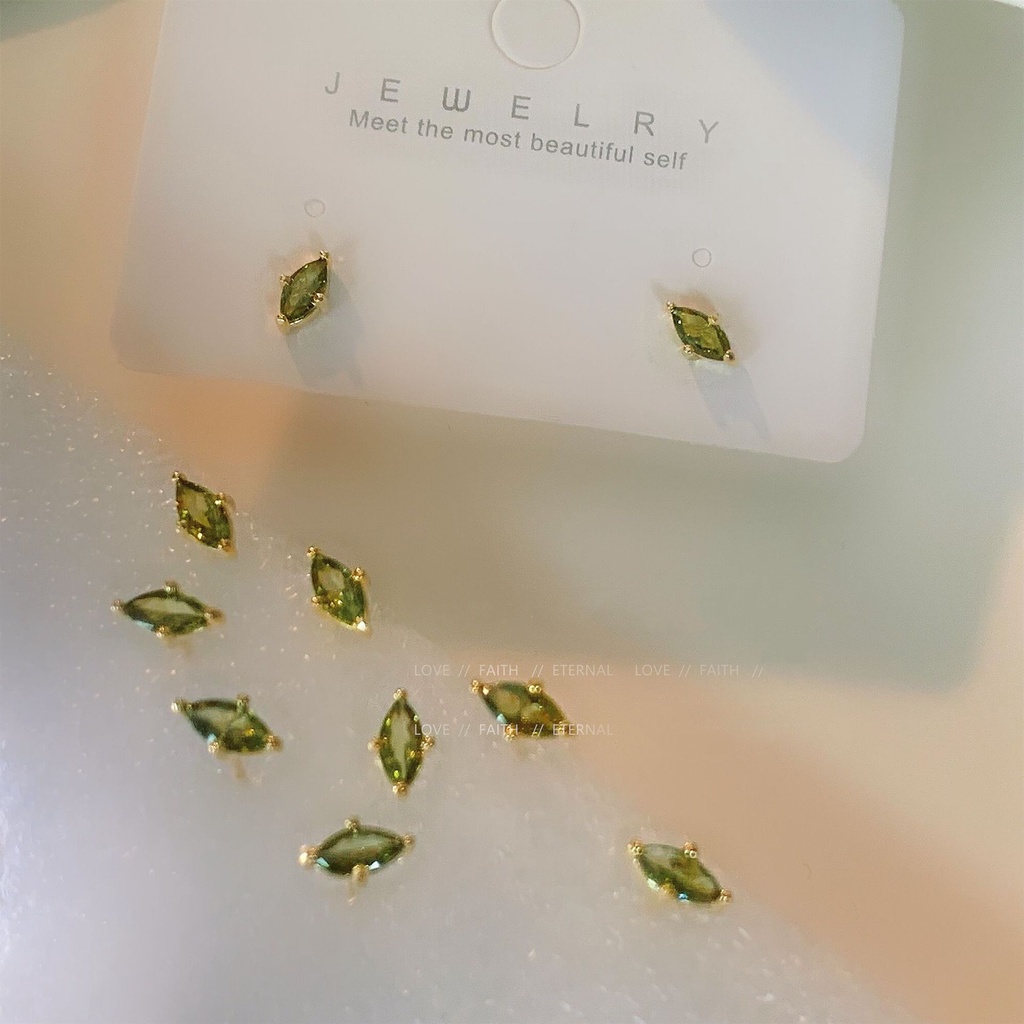 Qingzhi Khuyên Tai Bạc 925 Cao Cấp Đính Đá Zircon Xanh Lá Cây Sang Trọng