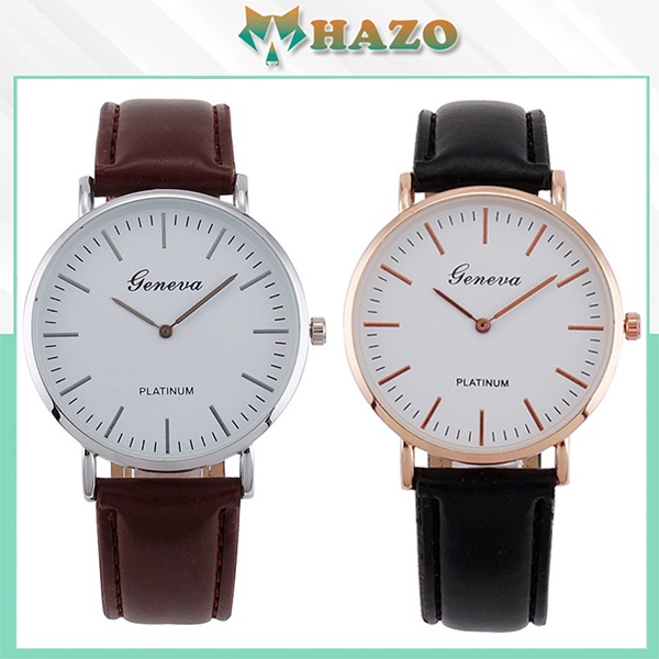 Đồng Hồ Nam Nữ Gêneva Mặt Tròn Chấm Vạch Thời Trang Phong Cách Ulzzang - Hazo