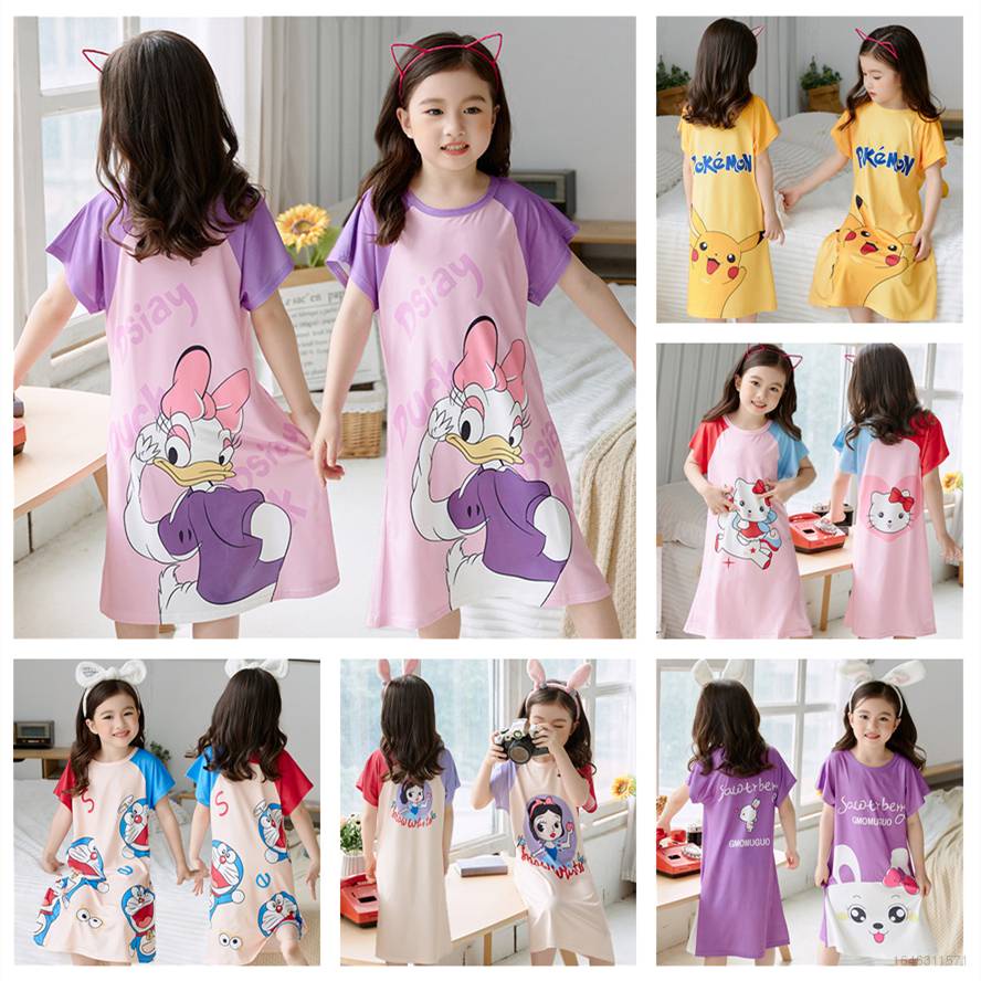 Đồ ngủ In Hoạt Hình Pikachu/Hoa Cúc Kiểu Công Chúa Thời Trang Mùa Hè Xinh Xắn Cho Bé Gái