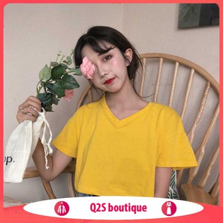 Áo Croptop Cổ Tim Vàng Mustard Basic DÁNG SUÔNG NGẮN