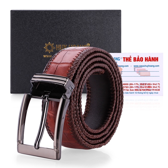 Thắt lưng nam da cá sấu đan viền 4P đầu kim màu đen, nâu đất, nâu đỏ, vàng bò HP4294-95-96-97