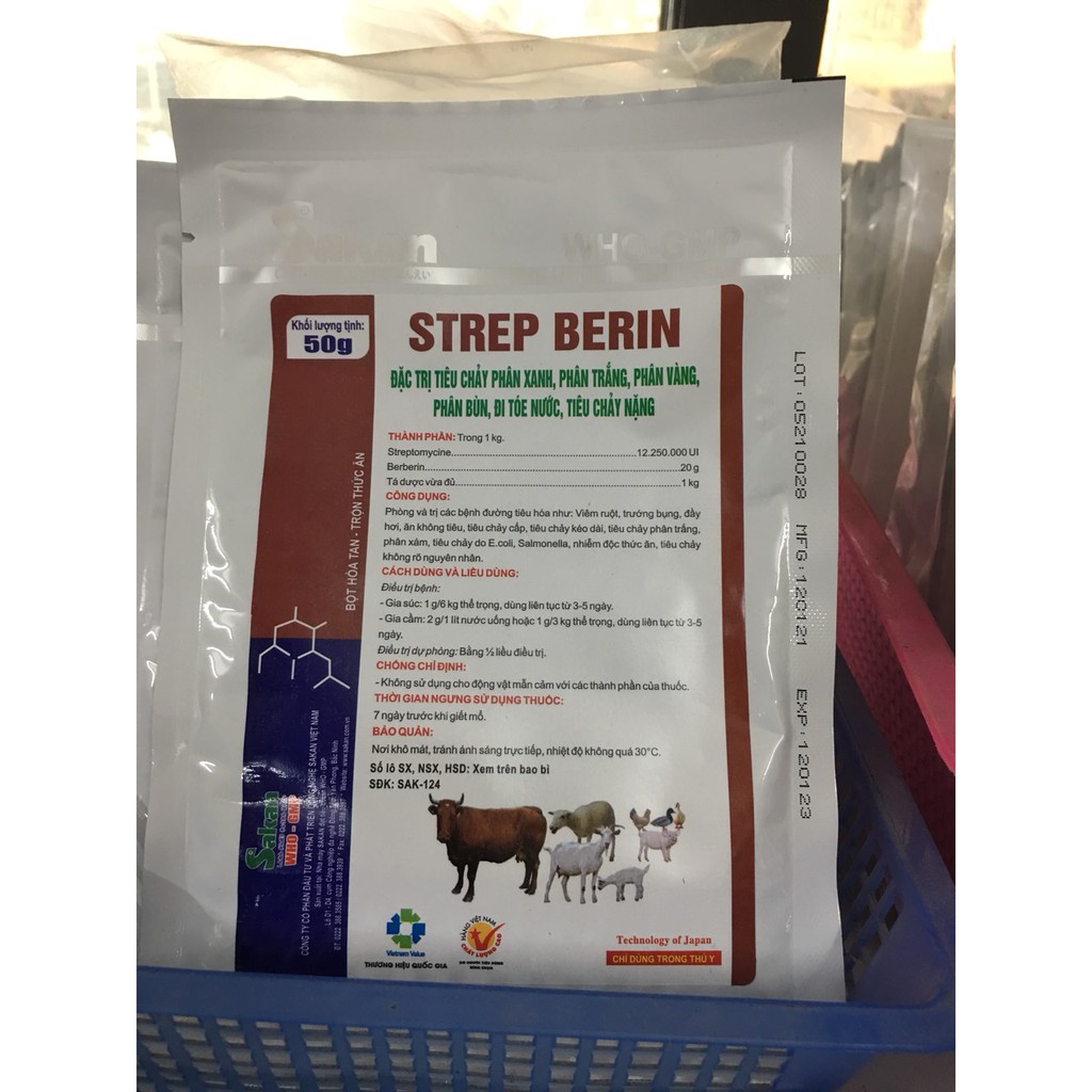 Strep berin Sakan  tiêu chảy phân xanh, phân trắng, phân vàng ở vật nuôi